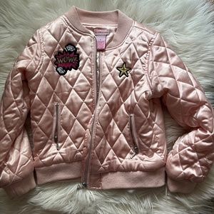Pink satin quilted bomber